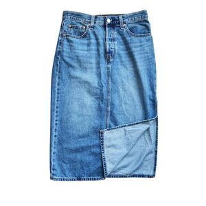 Levis Side Slit Skirt Womens Size 27 (US 4) Blue Denim Button Fly Pockets Midi Y
